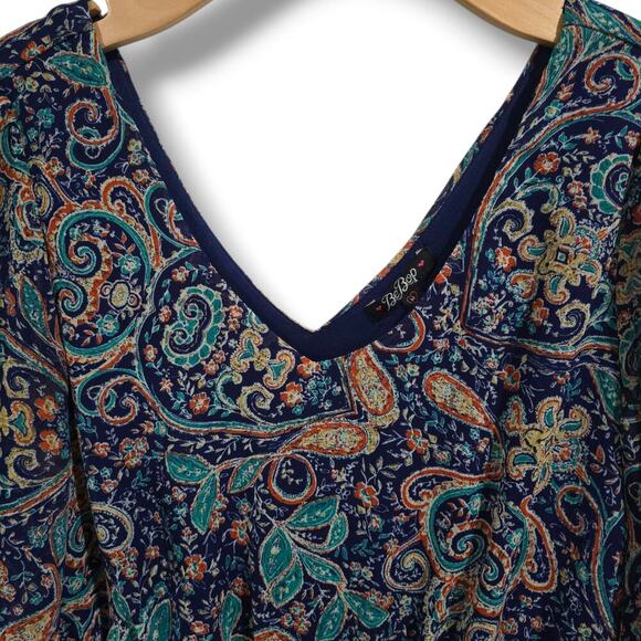 BeBop Women’s Navy Paisley Boho Chiffon Lined Mini Dress – Size Medium - Picture 3 of 9